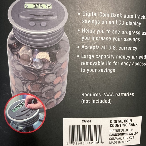 Digital Coin Counting Bank LCD Display Mason Jar Design - Picture 8 of 9